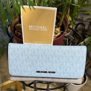 Michael Kors Light Blue and Beige Wallet